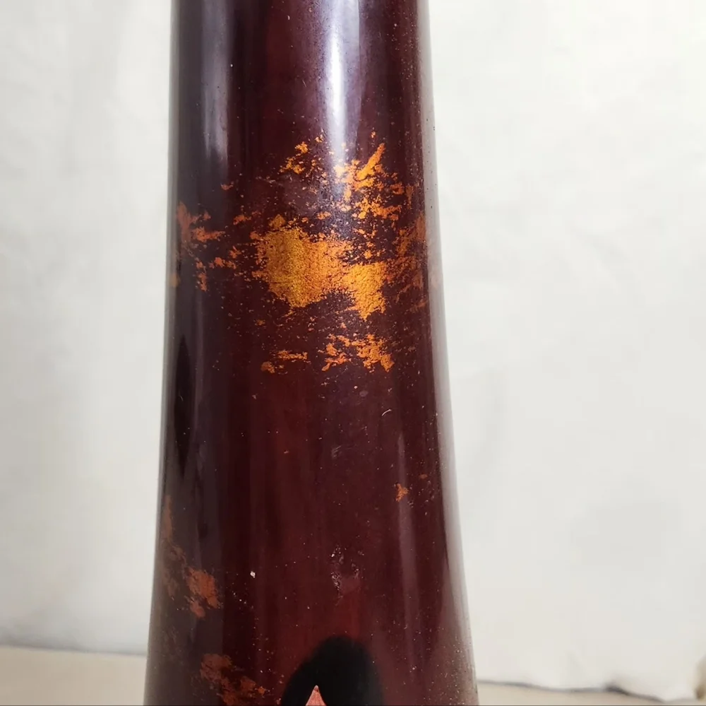 Vintage Vietnam Handicraft Lacquerware Vases Set of 2 Ao Dai Eggshell Inlay Arts